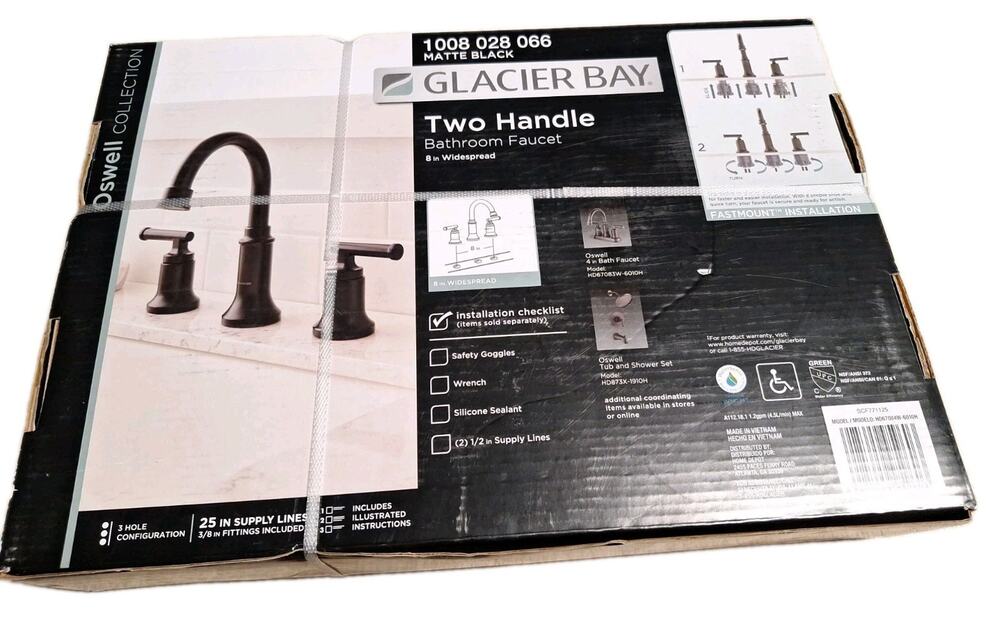 Glacier Bay Oswell 8 in Widespread Double‑Handle Bathroom Faucet Matte Black New